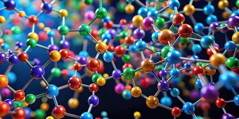 Naklejka premium Vibrant molecular structure resembling a symphony of colors, science, chemistry, abstract, colorful, vibrant, texture