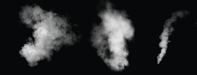 Set of light flowing smoke isolated on black background.	
