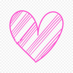 Doodle hand drawn heart drawing on white background