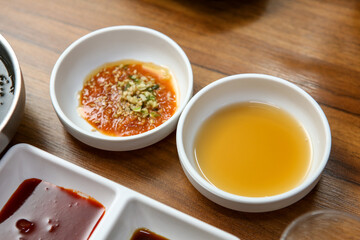 Korean sauce. Ssamjang and sesame oil