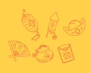 outline Lunar New Year Material elements and graphic illustrations 