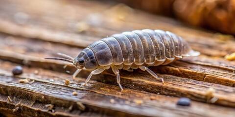 A close-up photo of a wood louse crawling on a piece of decaying wood , insects, creepy crawly, macro, wildlife, nature, creature
