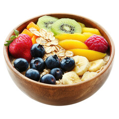 Nutritious Bowl of Oatmeal Topped with Fresh Fruits for Healthy Breakfast on transparent background.