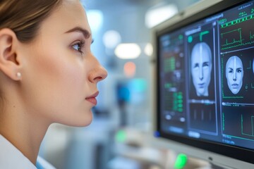 Medical interface displaying facial anatomy for analysis.