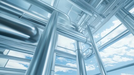 Expansive blue sky panorama through a clean glass window, minimalist view vast