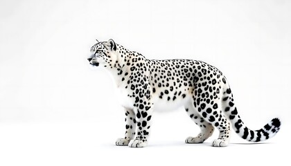 Fototapeta premium Majestic Snow Leopard: Elegant Profile in Minimalist White