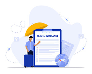 travel insurance concept illustration. Suitable for landing page, ui, web, App intro card, editorial, flyer, and banner.