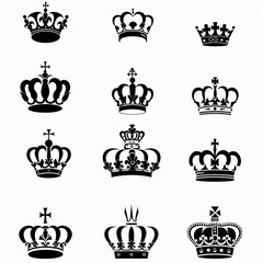 Crown icon, king symbol, princess black sign, queen, royal emblem, royalty, minimal crown logo isolated