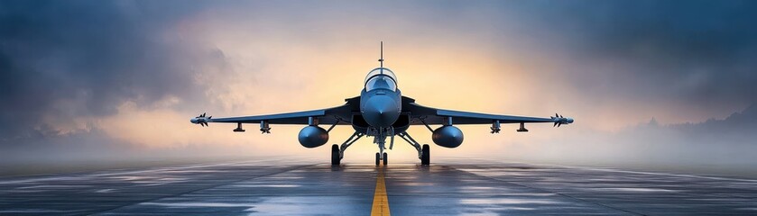 Fototapeta premium Golden hour departure, a jet on the runway at sunset stunning aviation photography