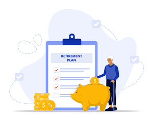 Retirement plan concept illustration. Suitable for landing page, ui, web, App intro card, editorial, flyer, and banner.