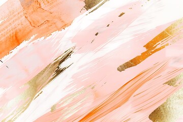 Elegant brush strokes in pastel colors like peach, pink blush, and gold on a white background,...