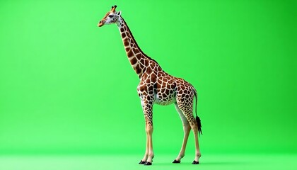 Obraz premium Giraffe on Green: A Vibrant Wildlife Portrait