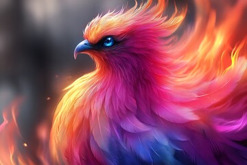 Fiery Rainbow Bird Of Mythical Legend