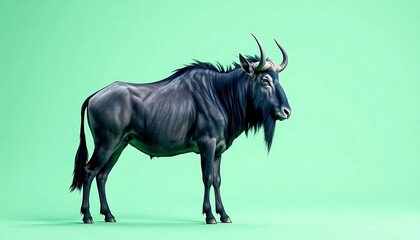Obraz premium Black Wildebeest: A Serene Profile in Minimalist Green