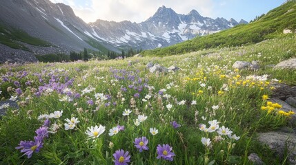 Fototapeta premium Mountain Wildflowers Meadow Alpine Bloom Summer Landscape