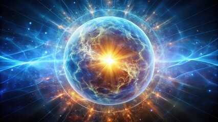 Obraz premium Glowing orb surrounded by cosmic rays, cosmic, rays, space, glowing, orb, celestial, energy, stars, galaxy, universe