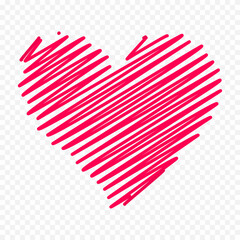 Doodle hand drawn heart drawing on white background