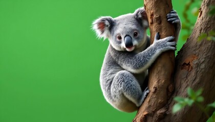 Fototapeta premium Adorable Koala on Green Background: A Charming Wildlife Portrait