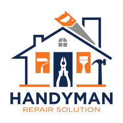 House repair tools logo. Handyman tools logo template.