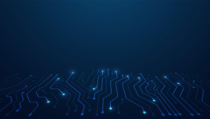 Futuristic Circuit Board Design Background with Blue Technology Lines