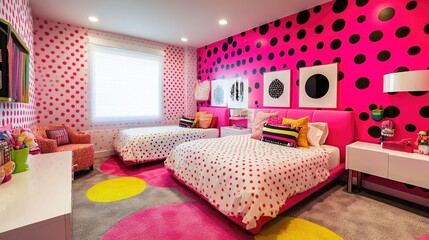 Polka Dot Dreamland: A Vibrant Girl's Bedroom Interior Design