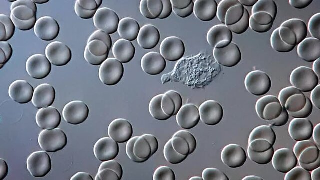 Human Blood cells (leukocyte, rbc) under microscopy 
