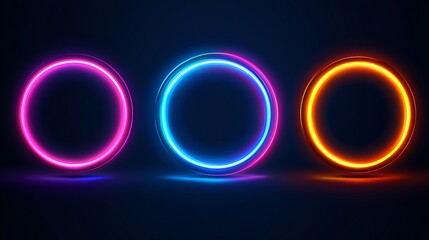 Naklejka premium Three vibrant neon circles glow brightly in the dark