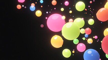 Colorful spheres float in a dark space