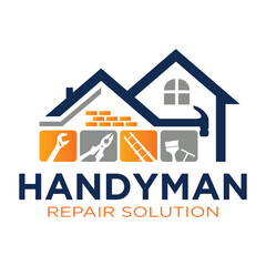 House repair tools logo. Handyman tools logo template.