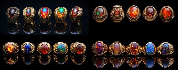 Elegant Gold Rings Featuring Vibrant Opal Stones