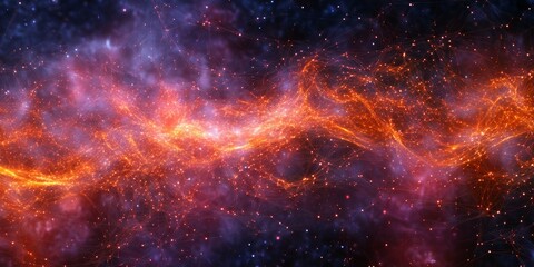 Experience a stunning visual of glowing data lines weaving through a cosmic backdrop filled with vibrant colors and shimmering stars.