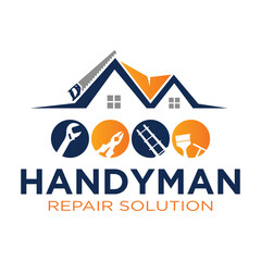 House repair tools logo. Handyman tools logo template.