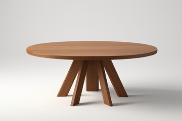 there is a wooden table with a round top and four legs