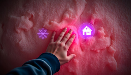 Hand Touching Pink Foam Insulation: Home Thermal Insulation

