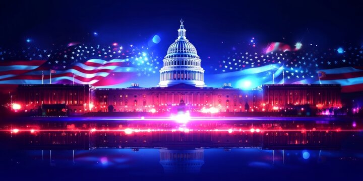 2025 Presidential Inauguration Scene with American Flags and Bold Colors