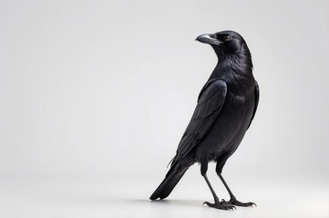 Black crow isolated on white background.
