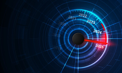 Progress Towards 2025 - Futuristic Year Speedometer  Countdown to 2025 - Futuristic Time Progression. vector illustration