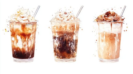 Artistic set of coffee beans and coffee cup drinks isolated on white background,hand-drawn vector,hot coffee drinks,cafe shop,modern flat design,Fashionable and cute coffee motif concept.