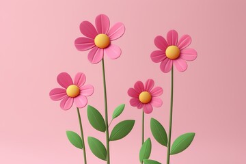 Fototapeta premium there are three pink flowers with green leaves in a vase