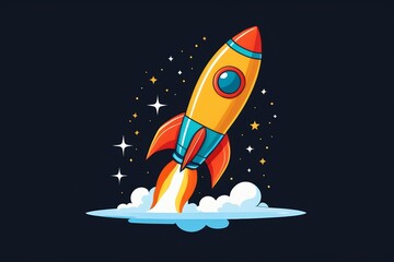 illustration of a rocket ship in the sky with stars