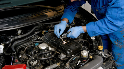Mechanic Inspecting Car Engine
