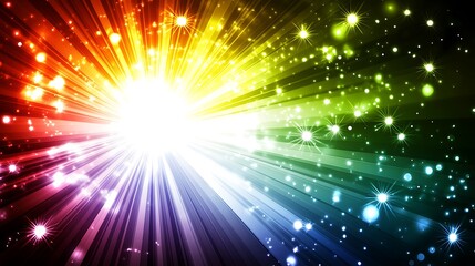 Radiant Rainbow Burst With Sparkling Stars