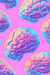 Obraz premium Colorful neon brains on a pink background, highlighting futuristic and creative conceptual art.