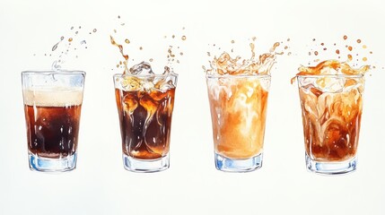 Artistic set of coffee beans and coffee cup drinks isolated on white background,hand-drawn vector,hot coffee drinks,cafe shop,modern flat design,Fashionable and cute coffee motif concept.