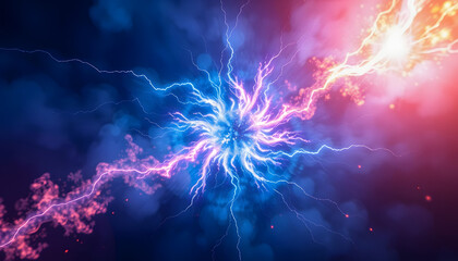 Blue and Red Lightning Collision: Powerful Energy Release

