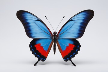 Obraz premium a close up of a blue and red butterfly on a white background
