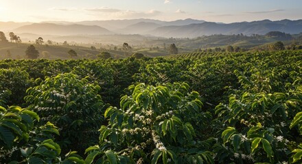 Naklejka premium Coffee Growth Trees concept Coffee bean seedlings nature background Beautiful green