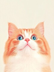 Close-Up Digital Painting of a Surprised Ginger Cat Against a Soft Background. AI Generated