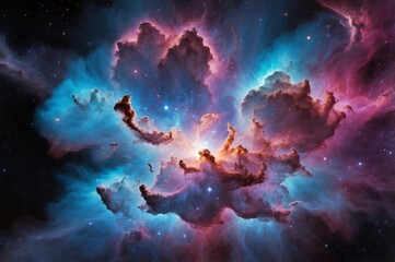 Obraz premium Vibrant nebula in space with cosmic dust and stars.