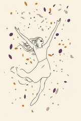 Boho woman single line art illustration, self love self care, affirmations background wallpaper, beige nature floral botanical mental health, woman portrait art